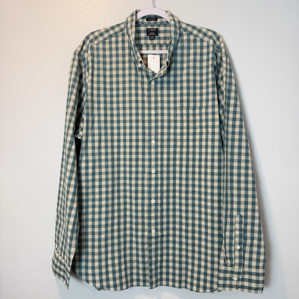 J‎ Crew Men's Size-XXL Shirt Classic Flex Washed Plaid Button Down Green